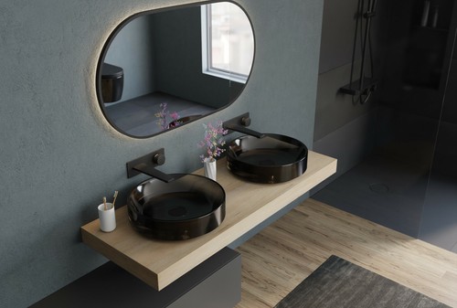 Lavabo appoggio nero lucido - appoggio,
