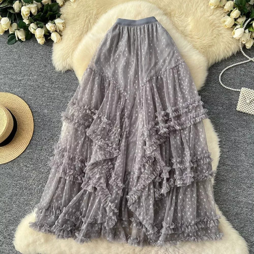 Gonna tulle grigia lunga - gonna, cuori