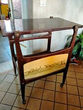 tavolino ruote vintage scena cavalli legno