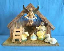 Capanna Presepe Vintage Legno In Regalo Statuine Ceramica Natività 