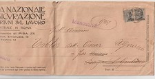 ITALIA 1928 COPERTURA CONTANTI PER ASSICURAZIONE NAZIONALE INFORTUNI SUL LAVORO.PISA AD AGNANO