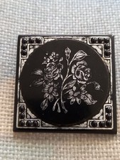 Vintage Retrò Spilla Art Decò Plastica Bachelite Nero Fiori Argentato
