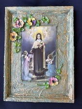 Vtg Framed Painting 6.5”x9” By Ruby De Armond Of St. Therese Of Little Flowers