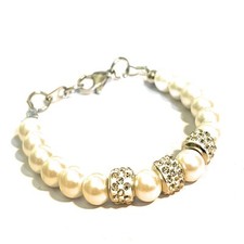 Bracciale perle bianca con zirconi da donna braccialetto in acciaio inox di