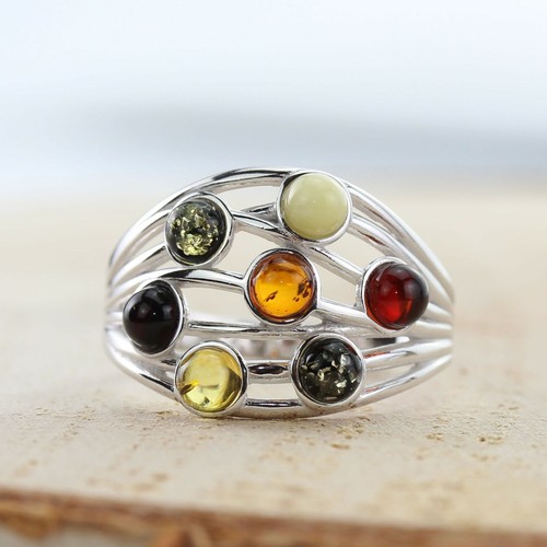 Anello multicolore ambra - anello,