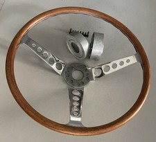 Rare vintage 15.5” deep dish wood rim steering wheel Speedwell type Triumph Ford