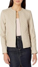 Giacca donna DESIGNER nuova pelle panna 100% vera pelle di agnello moto biker jacket