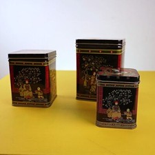 scatole in latta vintage con decori giapponesi