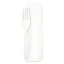 Bis Posate Bio Bianche Imbustate con Tovagliolo 1v 500 pz - Ristorante Self