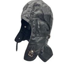 Cappello moto berretto aviatore casco volo pelle nero vintage taglia 60 Prop