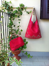 BORSA SECCHIELLO ROSSO ECOPELLE BORCHIE BRILLANTINI BERSHKA ZARA H&M ASOS MANGO