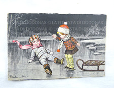 VECCHIA FOTO CARTOLINA VINTAGE ILLUSTRATA COLOMBO BAMBINO SLITTA