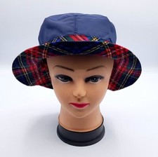 Cappello Pescatore Double Face Fumagalli Unisex in pura Lana Scozzese Rosso Blu