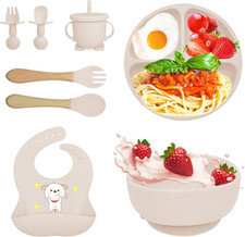 Set Pappa per Bambino, 8 Pezzi, Set Pappa Svezzamento per Bambini in Silicone, S