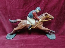 SCULTURA IN METALLO DI CAVALLO DA CORSA CON FANTINO EPOCA 900