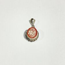 ciondolo cammeo fiori intagliati a mano vintage italiano miniatura, incastonato su argento massiccio
