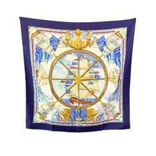 Autentica sciarpa Hermes vintage seta blu Vive le Vent 1992 Toutsy Bourthoumieux