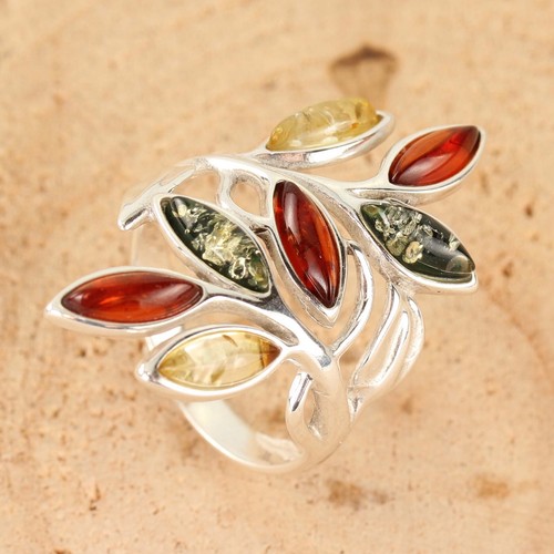 Anello foglie ambra baltica - anello,