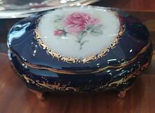 Cofanetto Porcellana Blu Cobalto E Oro Limoges France     