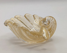 Conchiglia capesante firmata Archimede Seguso vetro di Murano e foglia oro ciotola vintage