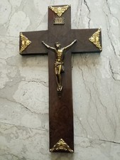 Antico Crocifisso in legno con angoli oro Cristo in ottone. Misura cm 22,5x40