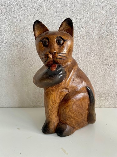 Gatto legno dipinto mano - gatto, in