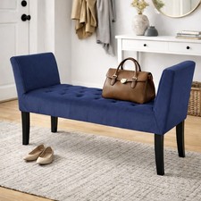 Panca Blu con Piedi in Legno e