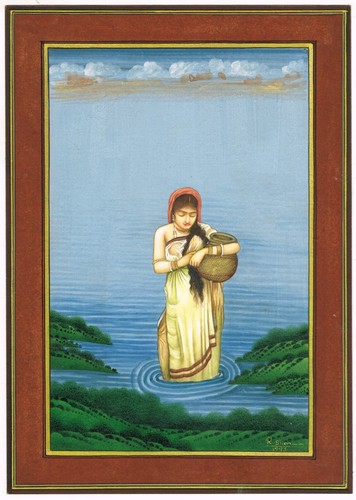 Una bella donna con - una, brocca