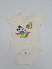 Vintage 80s Dundee Disney Babies Bodysuit White  USA  Mickey Small 14-18  Lbs 