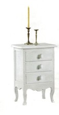 COMODINO 3 CASSETTI BIANCO OPACO ARTE POVERA CLASSICO SHABBY cm 43x32x64H