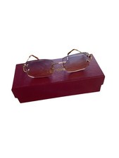 Occhiali da sole unisex CARTIER rettangolari senza montatura 54MM-17-140 oro marrone/oro