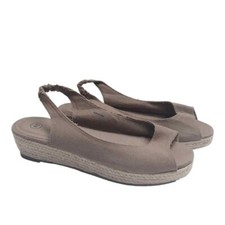 Sandali donna con zeppa in corda e tela marrone alt.4,5 n.40