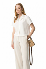 Pantaloni misto lino beige