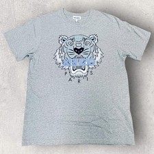 T-shirt Kenzo Paris classica tigre stampa grafica cotone uomo taglia large grigia NUOVA