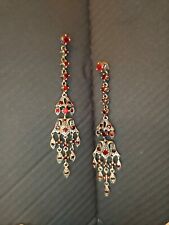 Orecchini argento 925 pendenti, brillanti rossi stile vintage 