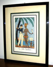 STAMPA Art Deco GEORGE BARBIER La Jolie Insulaire Quadro cornice legno - vintage