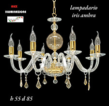 LAMPADARIO CRISTALLO 8 LUCI AMBRA SOSPENSIONE ARTIGIANALE ITALIANO CLASSICO IRIS