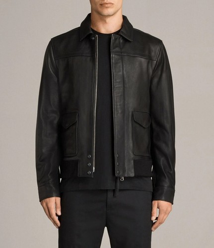 Giacca pelle nera uomo - nera, pura