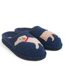 HAFLINGER FLAIR DOGGY KAPITAN DACKEL PANTOFOLE FELTRO LANA CANE BASSOTTO BLU