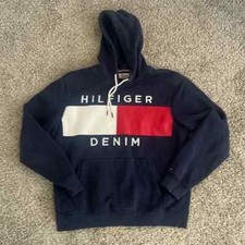 Rare Original Vintage Tommy Hilfiger Denim Hoodie Sweatshirt 90s Size Large