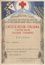 VER1B) RIPRODUZIONE DIPLOMA CROCE ROSSA ITALIANA FASCISMO MUSSOLINI