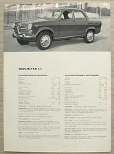 ALFA ROMEO GIULIETTA ti Foglietto Specifiche Vendita Auto c1963