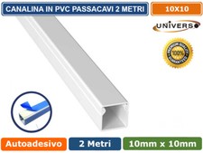 10 PEZZI CANALINA PASSACAVI CON BIADESIVO IN PVC BIANCO LUNGHEZZA 2 MT 10X10MM
