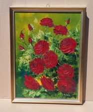 Olio su Tela 33 x 42 cm. Quadro pittore Antonio Di Michele - Mazzo di rose rosse