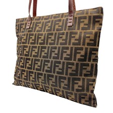 Borsa a tracolla vintage FENDI Zucca FF logo tela pelle marrone argento originale