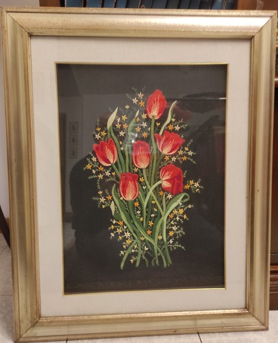 Quadro con fiori ricamo