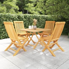 Set Pranzo Giardino 5pz Tavolo Rotondo Legno Teak Ø85cm Sedie 47x60x89cm Pieghevole Compatto