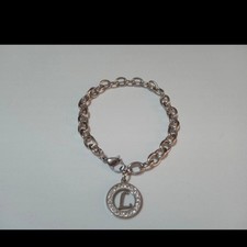 Bracciale colore argento con iniziale L e strass in acciaio donna