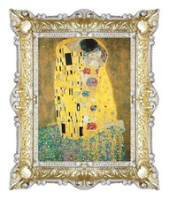 STAMPA SU CARTA TELATA DEL DIPINTO IL BACIO GUSTAV KLIMT CORNICE BAROCCA CM55X45
