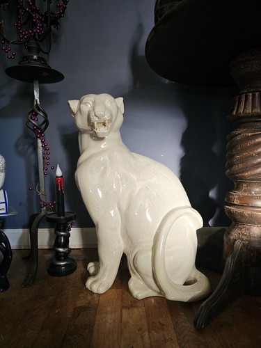 Statua pantera ceramica perla - statua,